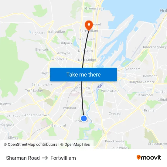Sharman Road to Fortwilliam map