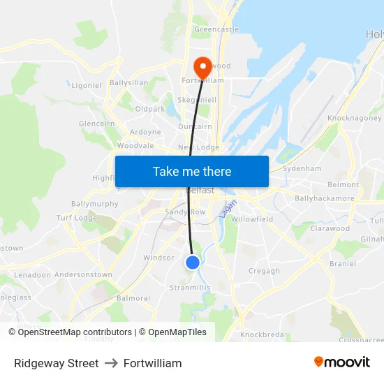 Ridgeway Street to Fortwilliam map
