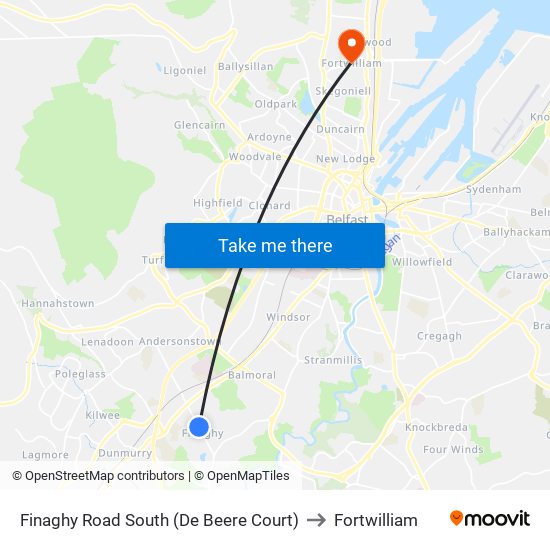 Finaghy Road South (De Beere Court) to Fortwilliam map