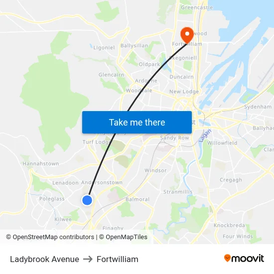 Ladybrook Avenue to Fortwilliam map