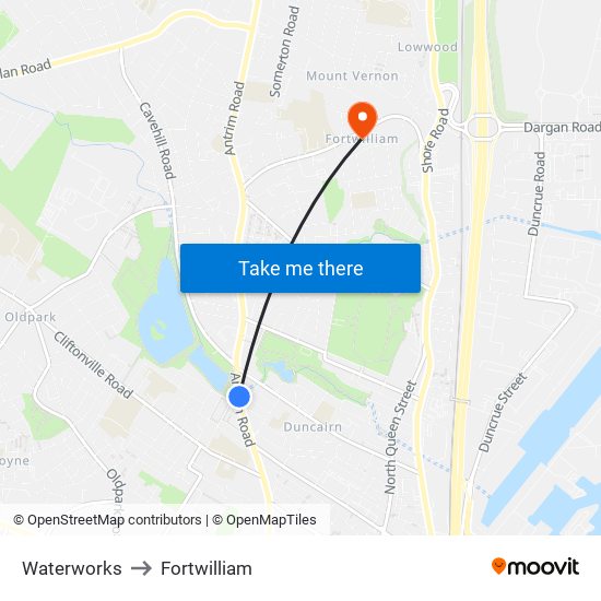 Waterworks to Fortwilliam map