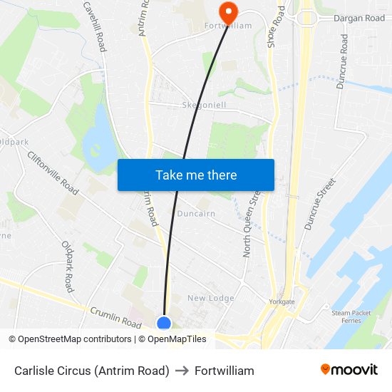 Carlisle Circus (Antrim Road) to Fortwilliam map