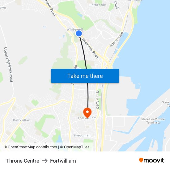 Throne Centre to Fortwilliam map
