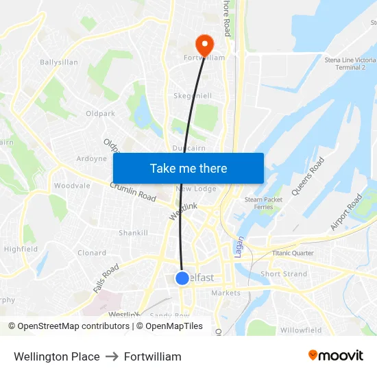 Wellington Place to Fortwilliam map