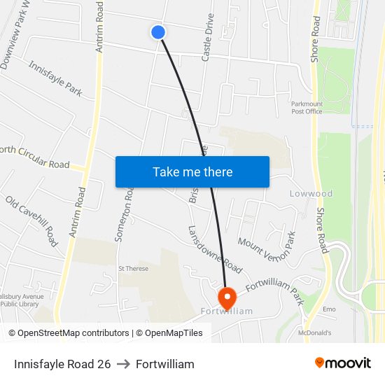 Innisfayle Road 26 to Fortwilliam map