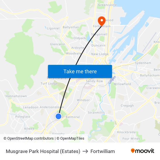 Musgrave Park Hospital (Estates) to Fortwilliam map