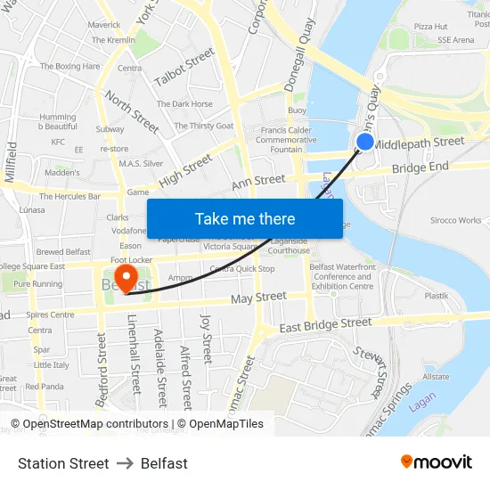 Station Street to Belfast map