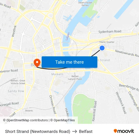 Short Strand (Newtownards Road) to Belfast map