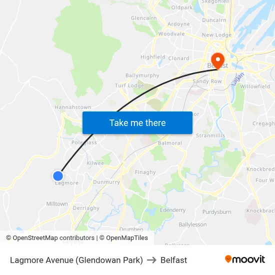 Lagmore Avenue (Glendowan Park) to Belfast map