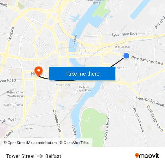 Tower Street to Belfast map