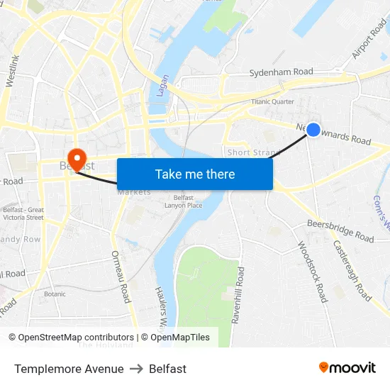 Templemore Avenue to Belfast map