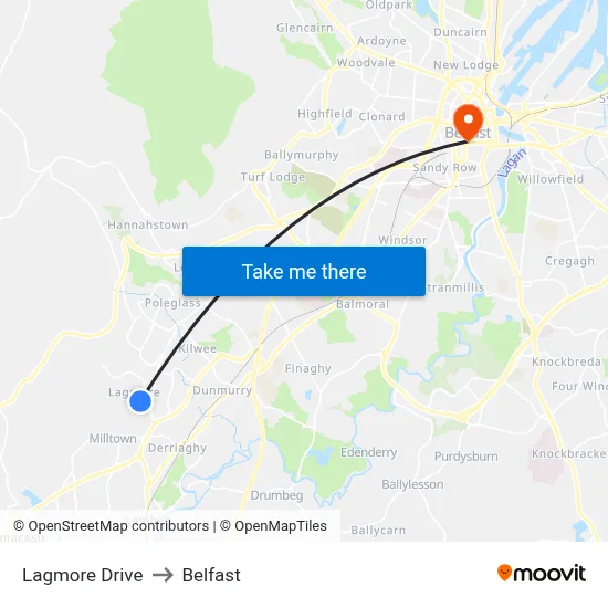 Lagmore Drive to Belfast map