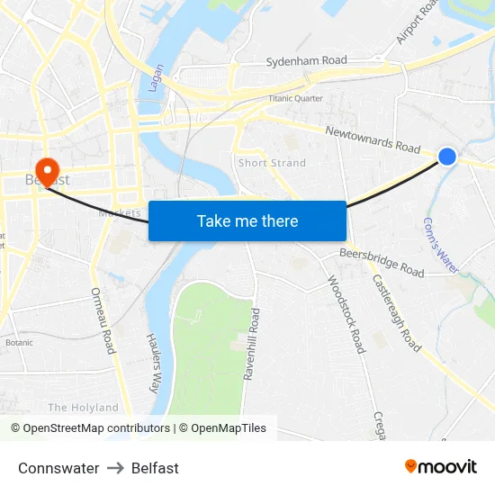 Connswater to Belfast map