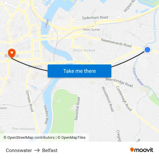 Connswater to Belfast map