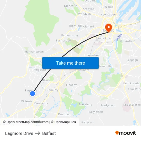 Lagmore Drive to Belfast map