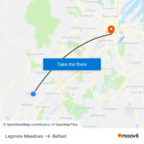 Lagmore Meadows to Belfast map