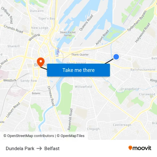 Dundela Park to Belfast map