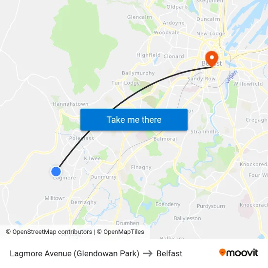Lagmore Avenue (Glendowan Park) to Belfast map