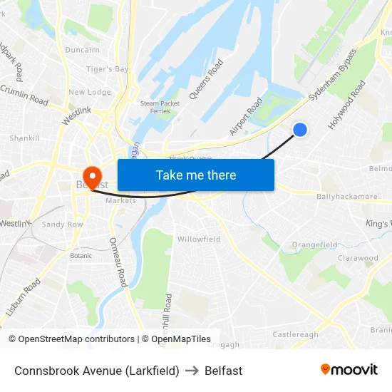 Connsbrook Avenue (Larkfield) to Belfast map