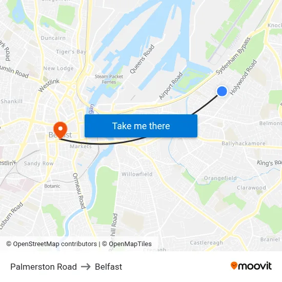 Palmerston Road to Belfast map
