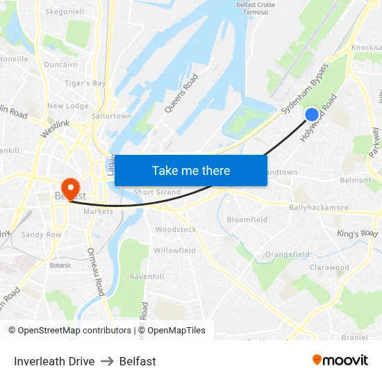 Inverleath Drive to Belfast map