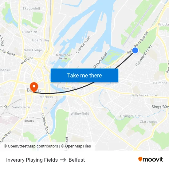 Inverary Playing Fields to Belfast map