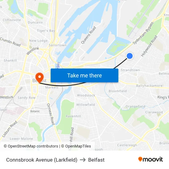 Connsbrook Avenue (Larkfield) to Belfast map