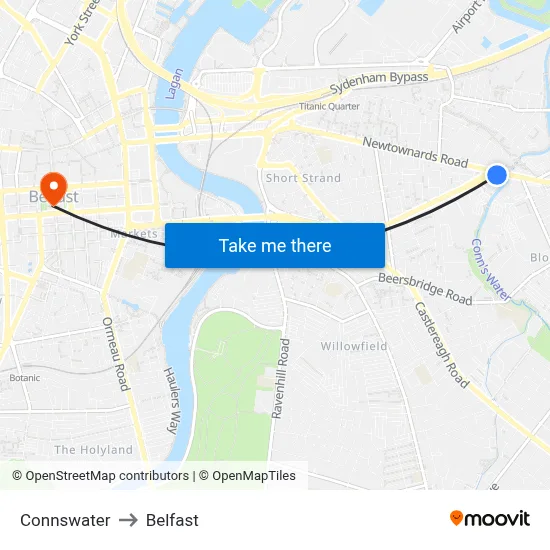 Connswater to Belfast map