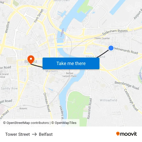 Tower Street to Belfast map