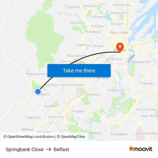 Springbank Close to Belfast map