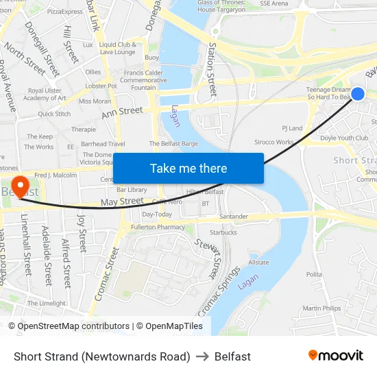 Short Strand (Newtownards Road) to Belfast map