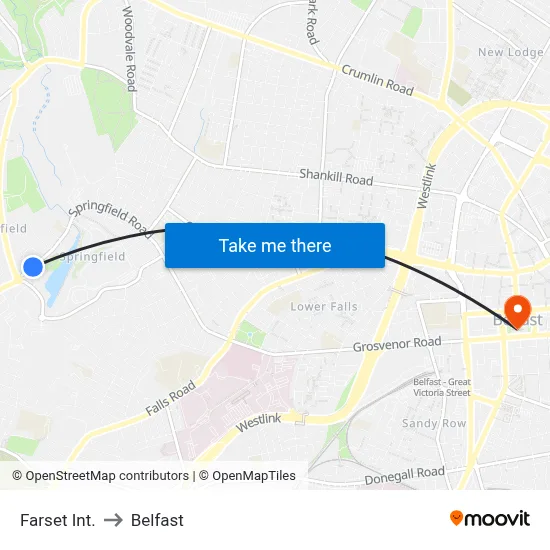 Farset Int. to Belfast map