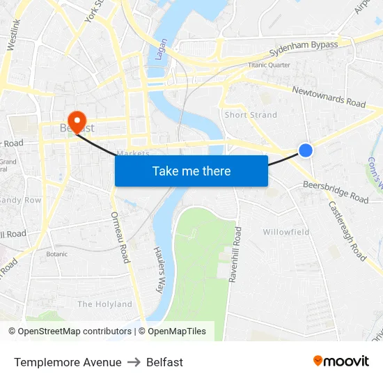 Templemore Avenue to Belfast map