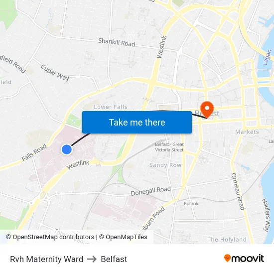 Rvh Maternity Ward to Belfast map