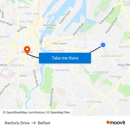 Ranfurly Drive to Belfast map