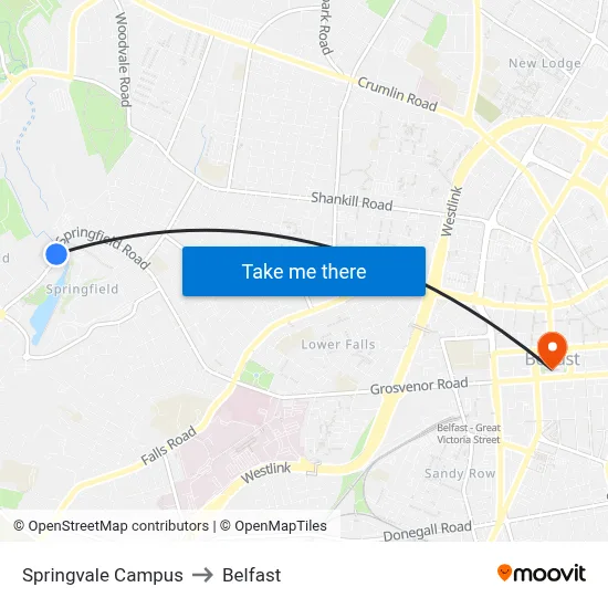 Springvale Campus to Belfast map