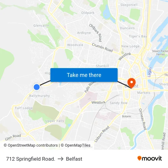 712 Springfield Road. to Belfast map