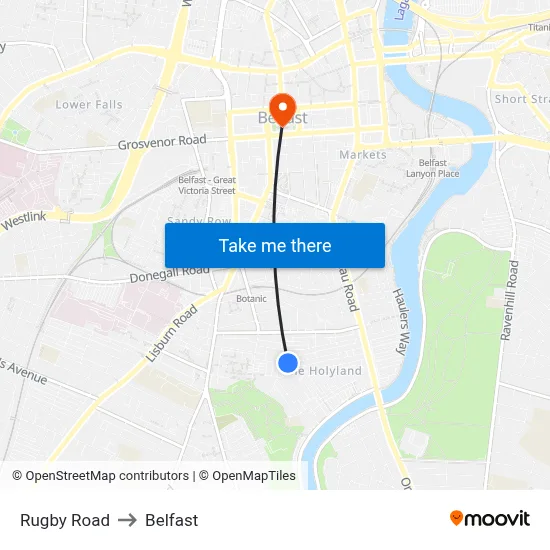 Rugby Road to Belfast map