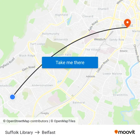 Suffolk Library to Belfast map