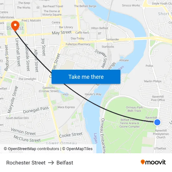 Rochester Street to Belfast map