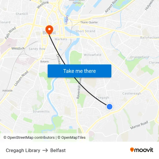 Cregagh Library to Belfast map