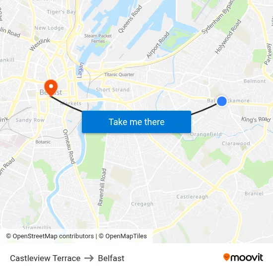 Castleview Terrace to Belfast map