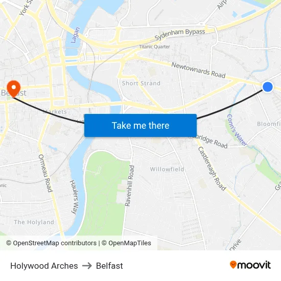 Holywood Arches to Belfast map