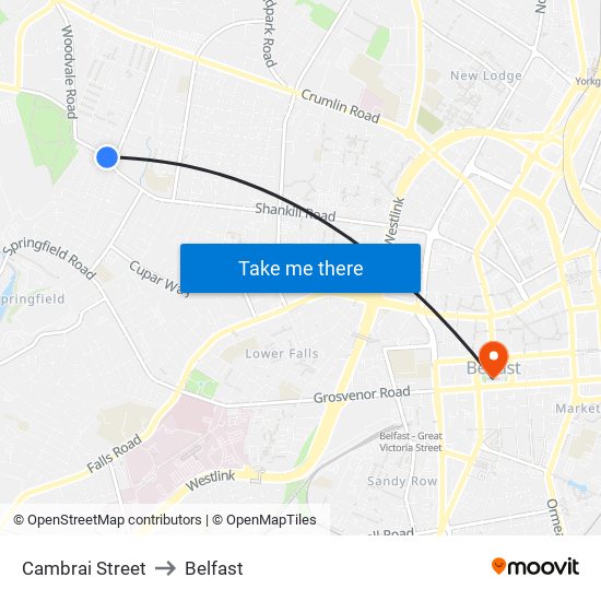 Cambrai Street to Belfast map