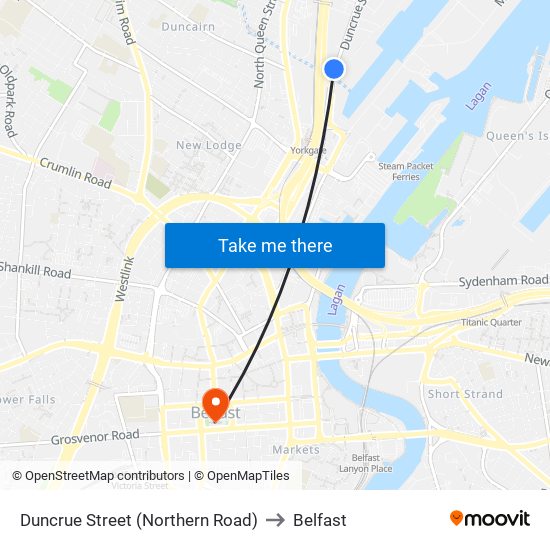 Duncrue Street (Northern Road) to Belfast map