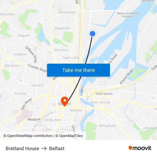 Bretland House to Belfast map