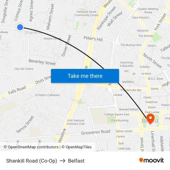 Shankill Road (Co-Op) to Belfast map