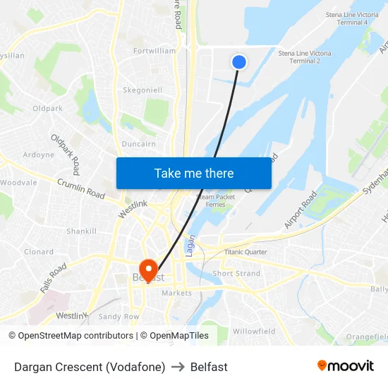 Dargan Crescent (Vodafone) to Belfast map
