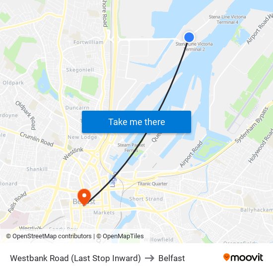 Westbank Road (Last Stop Inward) to Belfast map