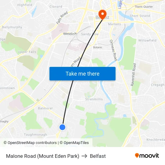 Malone Road (Mount Eden Park) to Belfast map